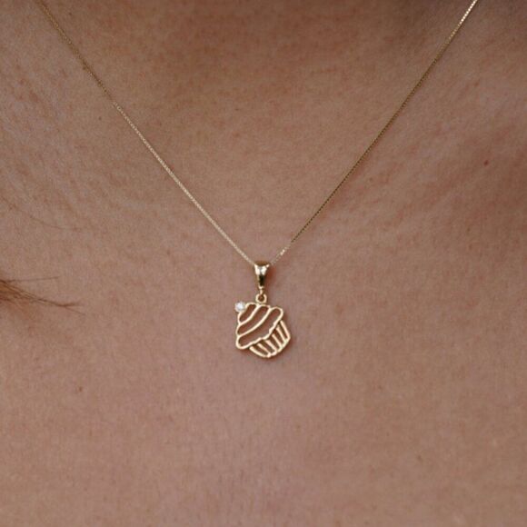 14K Solid Gold Cupcake Charm | Modern Jewelry | Symbols of Celebration, and Joy - Picture 11 of 11